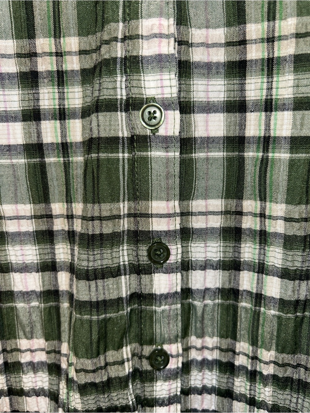 Christopher & Banks Large Green Plaid Short Sleeve Button Front Tie Hem Top - Picture 8 of 10